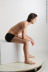 Underwear Man White Sitting poses - simple Slim Short Brown Sitting poses - ALL Standard Photoshoot Academic