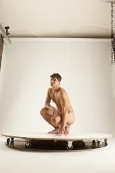 Nude Man White Kneeling poses - ALL Slim Short Brown Kneeling poses - on both knees Multi angles poses Realistic