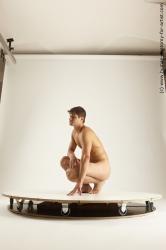 Nude Man White Kneeling poses - ALL Slim Short Brown Kneeling poses - on both knees Multi angles poses Realistic