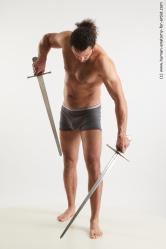 Underwear Fighting with sword Man Black Muscular Long Black Standard Photoshoot Academic