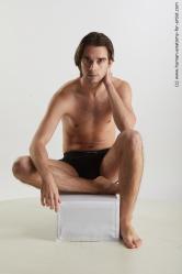 Underwear Man White Sitting poses - simple Slim Medium Brown Sitting poses - ALL Standard Photoshoot Academic