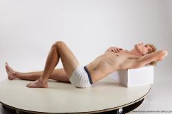 Underwear Man White Laying poses - ALL Athletic Short Brown Laying poses - on back Standard Photoshoot Academic