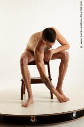 Nude Man White Slim Short Brown Sitting poses - ALL Standard Photoshoot Realistic