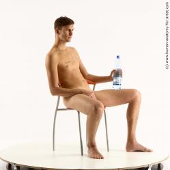 Nude Man White Sitting poses - simple Slim Short Brown Sitting poses - ALL Standard Photoshoot Realistic