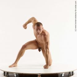 Nude Man White Kneeling poses - ALL Athletic Short Brown Kneeling poses - on one knee Standard Photoshoot Realistic