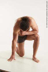 Underwear Man Black Kneeling poses - ALL Muscular Long Kneeling poses - on one knee Black Standard Photoshoot Academic