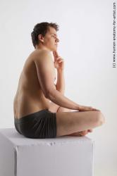 Underwear Man White Sitting poses - simple Slim Short Brown Sitting poses - ALL Standard Photoshoot Academic