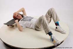 Casual Man Laying poses - ALL Slim Long Brown Laying poses - on back Standard Photoshoot  Academic