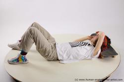 Casual Man Laying poses - ALL Slim Long Brown Laying poses - on back Standard Photoshoot  Academic