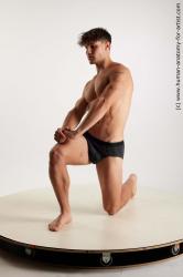 Underwear Man White Kneeling poses - ALL Athletic Short Brown Kneeling poses - on one knee Standard Photoshoot Academic