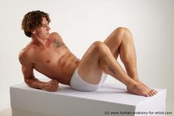 Underwear Man White Laying poses - ALL Slim Short Brown Laying poses - on side Standard Photoshoot Academic