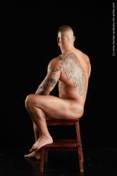 Nude Man White Sitting poses - simple Muscular Short Brown Sitting poses - ALL Standard Photoshoot Realistic