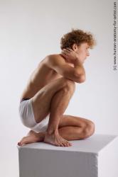 Underwear Man White Kneeling poses - ALL Athletic Medium Blond Kneeling poses - on one knee Standard Photoshoot Academic