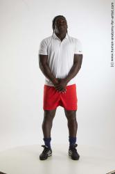 Sportswear Man Black Standing poses - ALL Muscular Black Standing poses - simple Dreadlocks Standard Photoshoot Academic