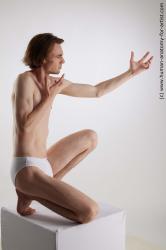 Underwear Man White Kneeling poses - ALL Slim Medium Brown Kneeling poses - on one knee Standard Photoshoot Academic