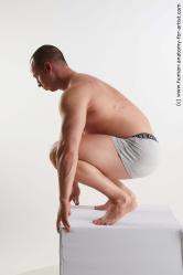 Underwear Man White Kneeling poses - ALL Muscular Short Brown Kneeling poses - on both knees Standard Photoshoot Academic