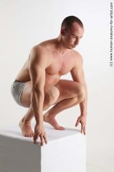 Underwear Man White Kneeling poses - ALL Muscular Short Brown Kneeling poses - on both knees Standard Photoshoot Academic