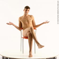 Nude Man White Sitting poses - simple Slim Short Brown Sitting poses - ALL Standard Photoshoot Realistic