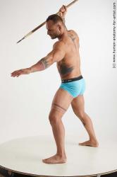 Underwear Fighting with spear Man White Standing poses - ALL Muscular Short Brown Standing poses - simple Standard Photoshoot Academic Fighting poses - ALL