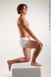 Underwear Man White Kneeling poses - ALL Athletic Short Brown Kneeling poses - on one knee Standard Photoshoot Academic