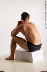 Underwear Man White Sitting poses - simple Athletic Short Brown Sitting poses - ALL Standard Photoshoot Academic